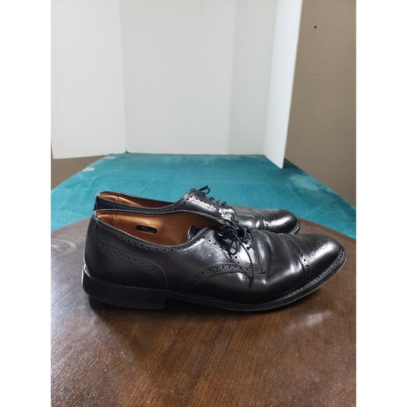 Allen Edmonds Sanford Shoes Sz 10.5 D Mens Black Brogue Cap Toe Derby Dress